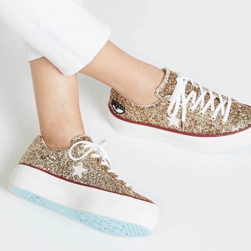 Converse Gold Glitter Platform Sneakers